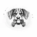 A beagle holding a PlayStation controller in its mouth tattoo design idea