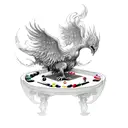 A phoenix rising from a billiard table tattoo design idea