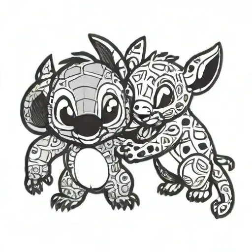 stitch and Simba playing together happy tattoo silhouette  tattoo design idea