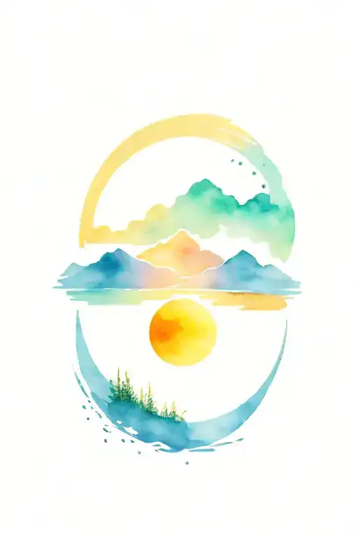 Alaska sunset scene colorful tattoo design idea