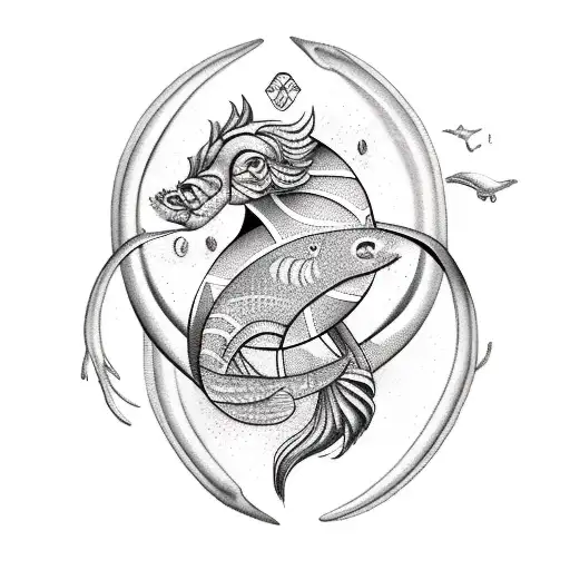 Pisces girl with Scorpio and Aries zodiacs around it tattoo design idea