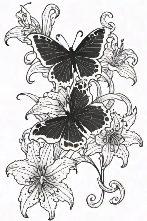 Snakes butter fly spider lily tattoo design idea