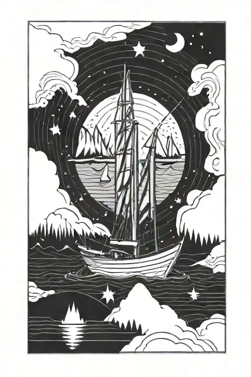 1 boat and northern lights tattoo design idea