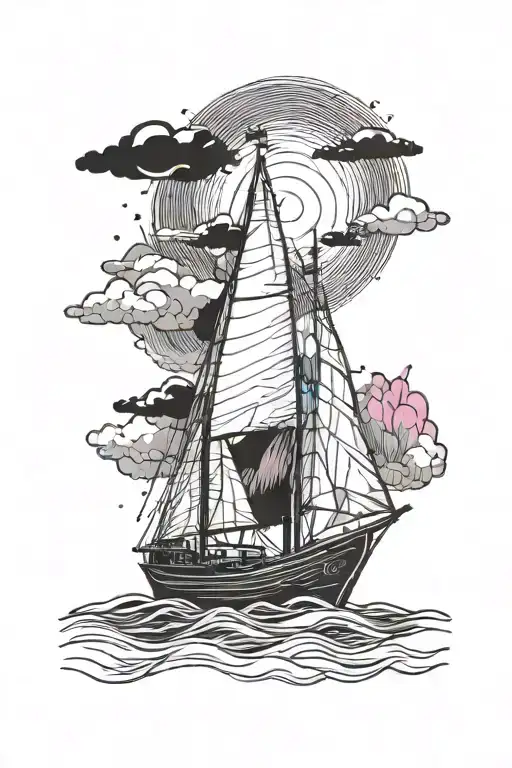 1 boat and northern lights tattoo design idea