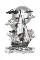 1 boat and northern lights tattoo design idea