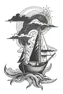 1 boat and northern lights tattoo design idea