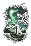 1 boat and northern lights background tattoo design idea