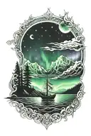 1 boat and northern lights background tattoo design idea