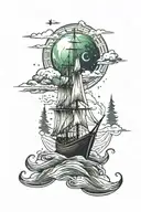 1 boat and northern lights background tattoo design idea