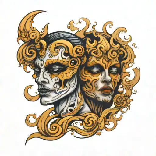 Gemini two faced scary tattoo design idea