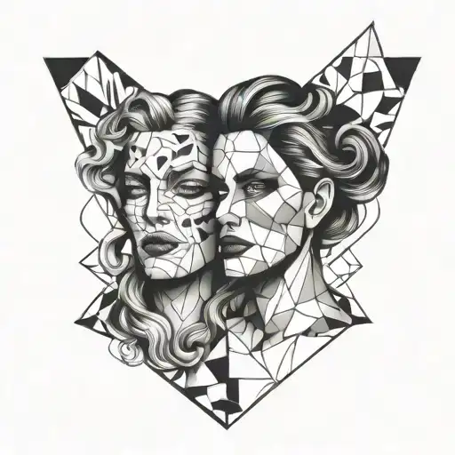 Gemini two faced scary tattoo design idea