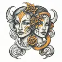 Gemini two faced tattoo design idea
