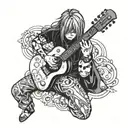 Anime character with piercings playing a guitar in a blackwork style tattoo design idea