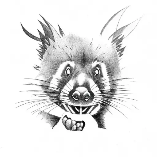 Tasmanian devil from looney toons. With floral background eating a black berry with a pawprint somewhere tattoo design idea