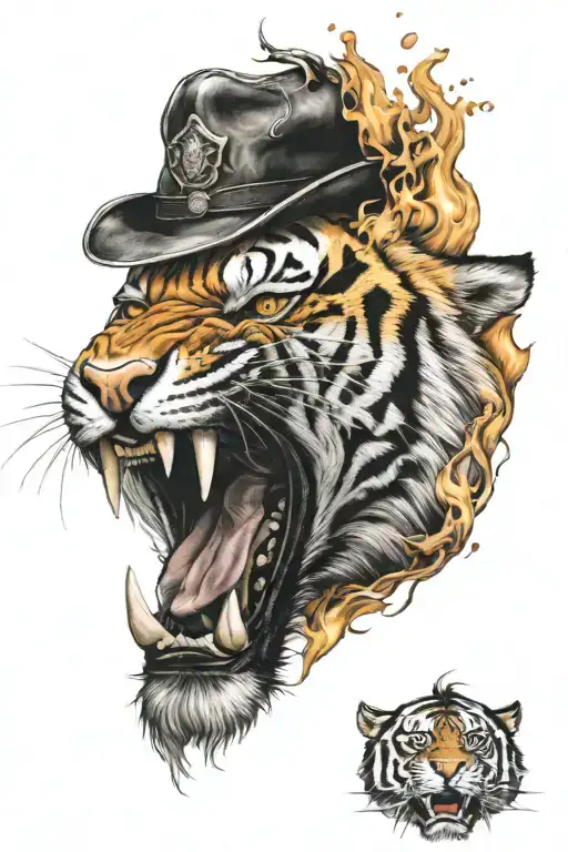 tiger grin on fire tattoo design idea