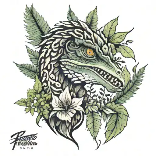 raptor and ferns sticking tattoo design idea