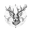 Combine a deer skull adorned with crystals and surrounded by moon phases tattoo design idea