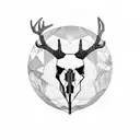 Combine a deer skull adorned with crystals and surrounded by moon phases tattoo design idea