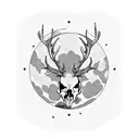 Combine a deer skull adorned with crystals and surrounded by moon phases tattoo design idea