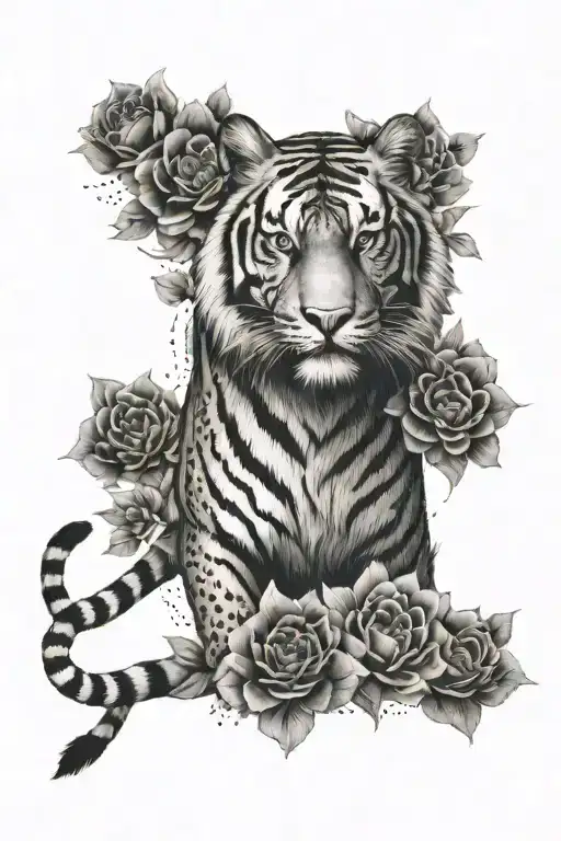 Full body tiger with flowers inside of it's body tiger tattoo design idea