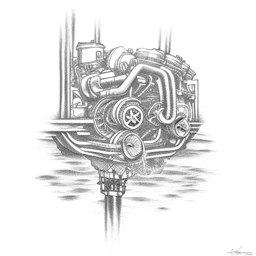 A car mechanic shifting gears on a boat with smoking weed engines tattoo design idea