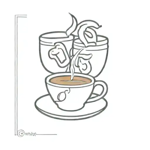 A minimalist outline of a coffee cup with theater masks as the steam tattoo design idea