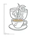 A minimalist outline of a coffee cup with theater masks as the steam tattoo design idea