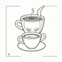A minimalist outline of a coffee cup with theater masks as the steam tattoo design idea