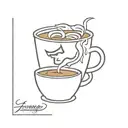 A minimalist outline of a coffee cup with theater masks as the steam tattoo design idea