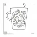 A minimalist outline of a coffee cup with theater masks as the steam tattoo design idea