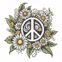 peace sign with daisies floating tattoo design idea