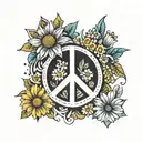 peace sign with daisies floating tattoo design idea