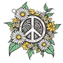 peace sign with daisies floating tattoo design idea