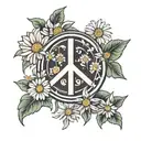peace sign with daisies floating tattoo design idea