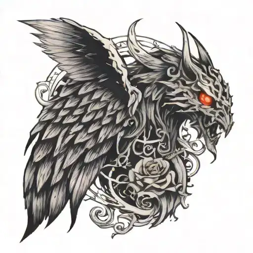 Right side of my body, super demonic and dark, stops center chest, left side will be angelic  tattoo design idea