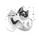 Black cat on moo  tattoo design idea