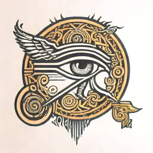 the eye of horus at the center of hopi maze simple thin drawing layer tattoo design idea