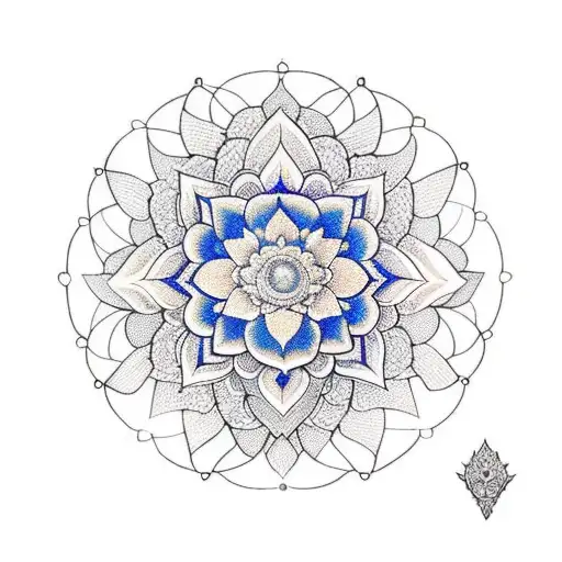 A lace-inspired sternum mandala design incorporating a lotus flower as the centerpiece tattoo design idea