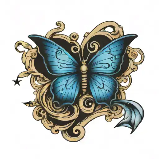 death before dishonor with blue butterflys and music notes and stars tattoo design idea