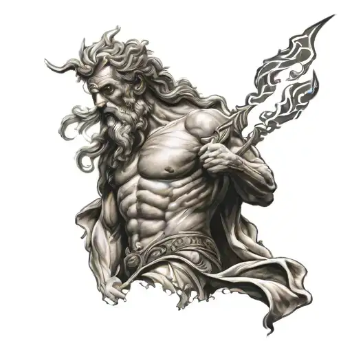 Zeus holding a lightning bolt striking tattoo design idea