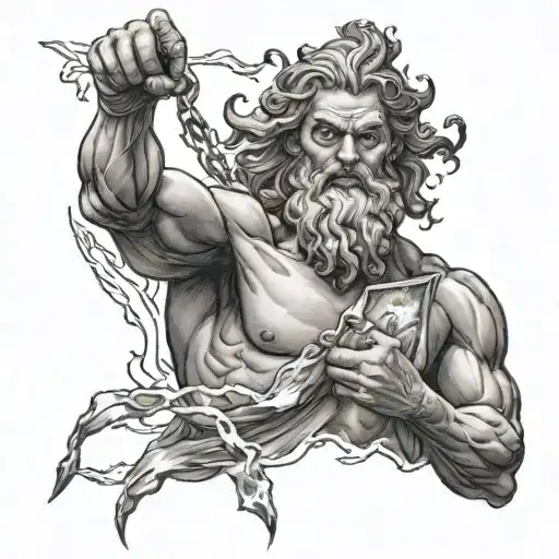 Zeus holding a lightning tattoo design idea