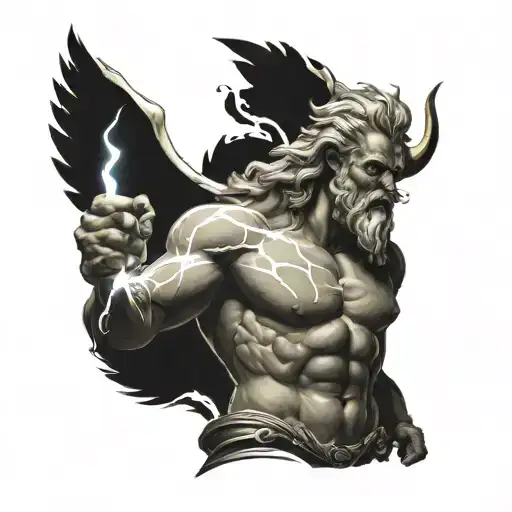 Zeus holding a lightning bolt tattoo design idea