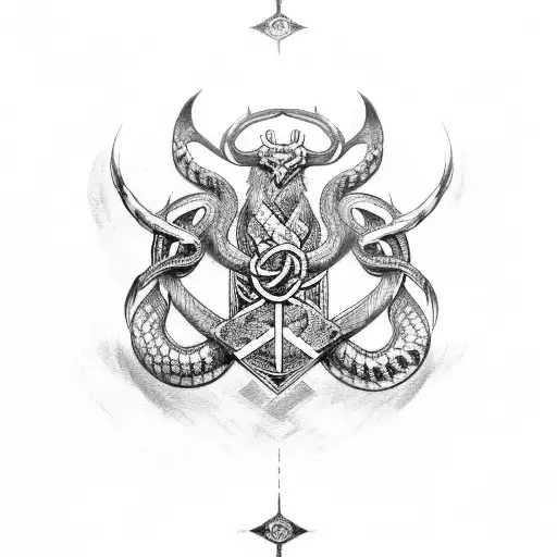 Lithuanian coat of arms with viking runes and snakes tattoo design idea