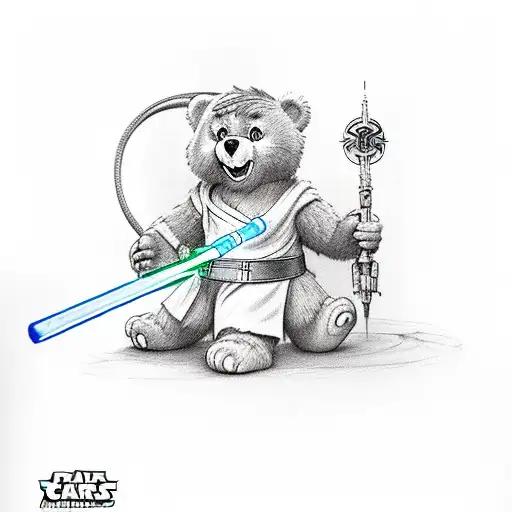a care bear with a Jedi outfit with a lighsaber tattoo design idea