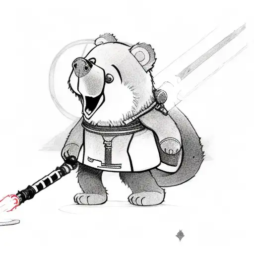 a cartoon bear in a dark side robe with a lighsaber tattoo design idea