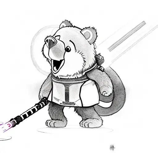 a care bear in a sith robe with a lighsaber tattoo design idea