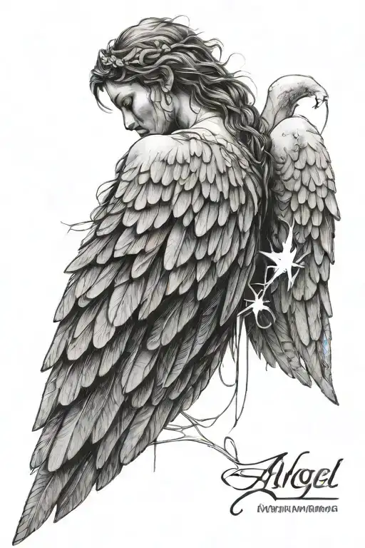 Angel with scars and a broken wing tattoo design idea
