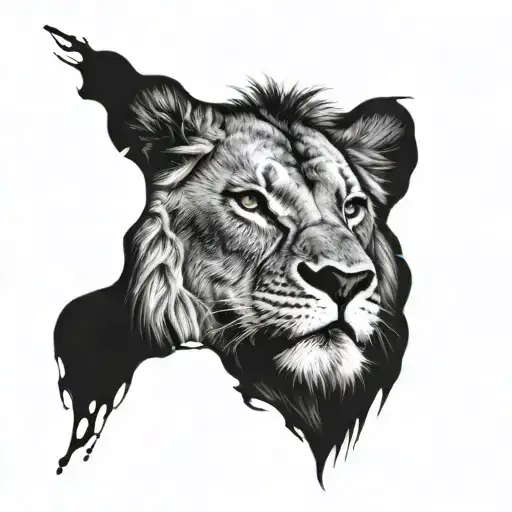 male lion face with scars and bleeding tattoo design idea