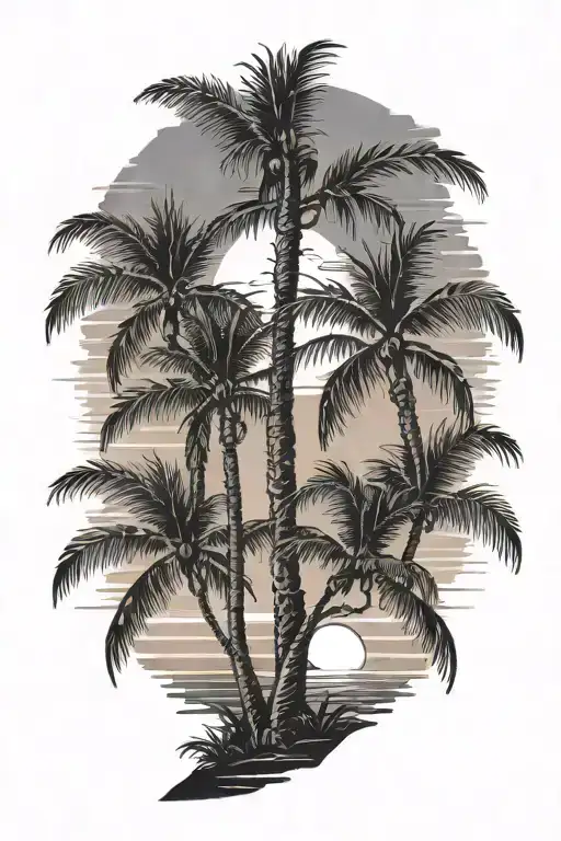 palm tree with sunset sky tattoo design idea