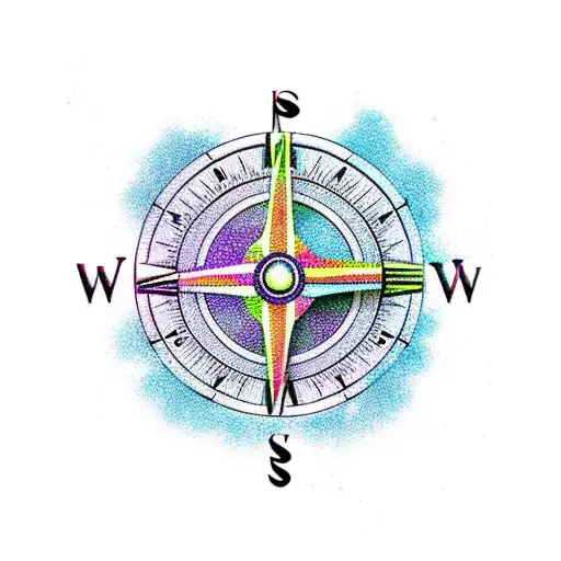 Tree clock compass tattoo design idea